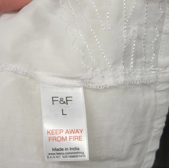 F&F 3/4 Sleeve White 100% Cotton Large Top - Picture 4 of 7